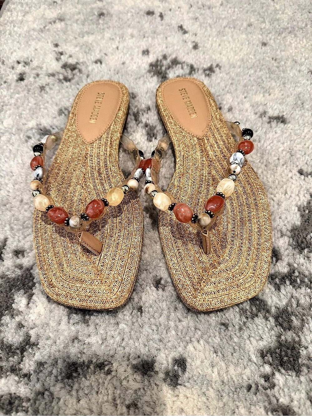 Steve Madden Beaded Woven Slide Sandals Brown US 7.5